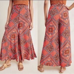 Anthropologie Geometric Bohemian Orange Patterned Skirted‎ Wide-Leg Pants Size 4